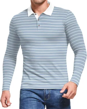 MLANM Men's Polo Shirt Short/Long Sleeve Casual Slim-fit Basic Designed Stripe Cotton Shirts