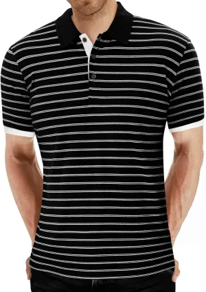 MLANM Men's Polo Shirt Short/Long Sleeve Casual Slim-fit Basic Designed Stripe Cotton Shirts