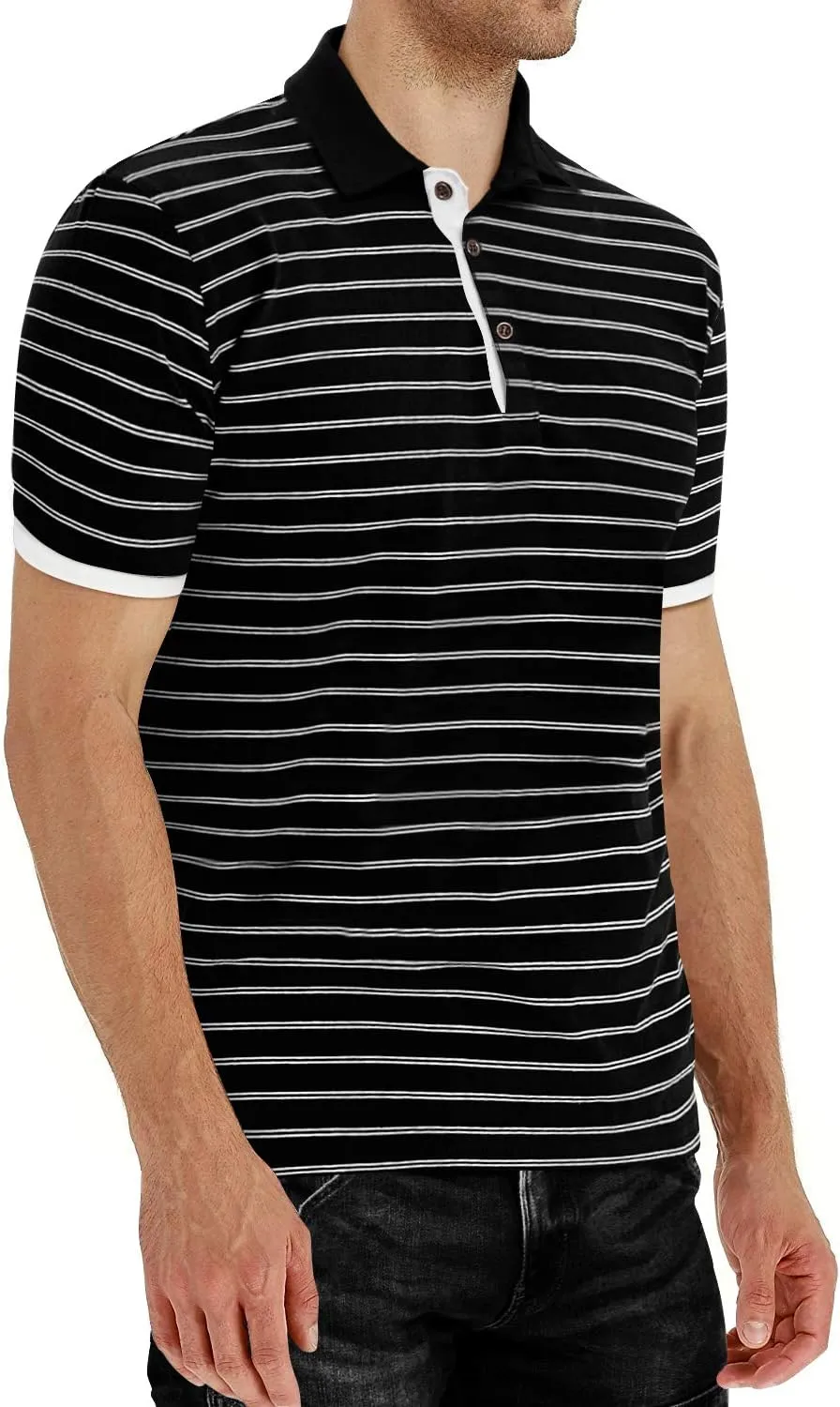 MLANM Men's Polo Shirt Short/Long Sleeve Casual Slim-fit Basic Designed Stripe Cotton Shirts