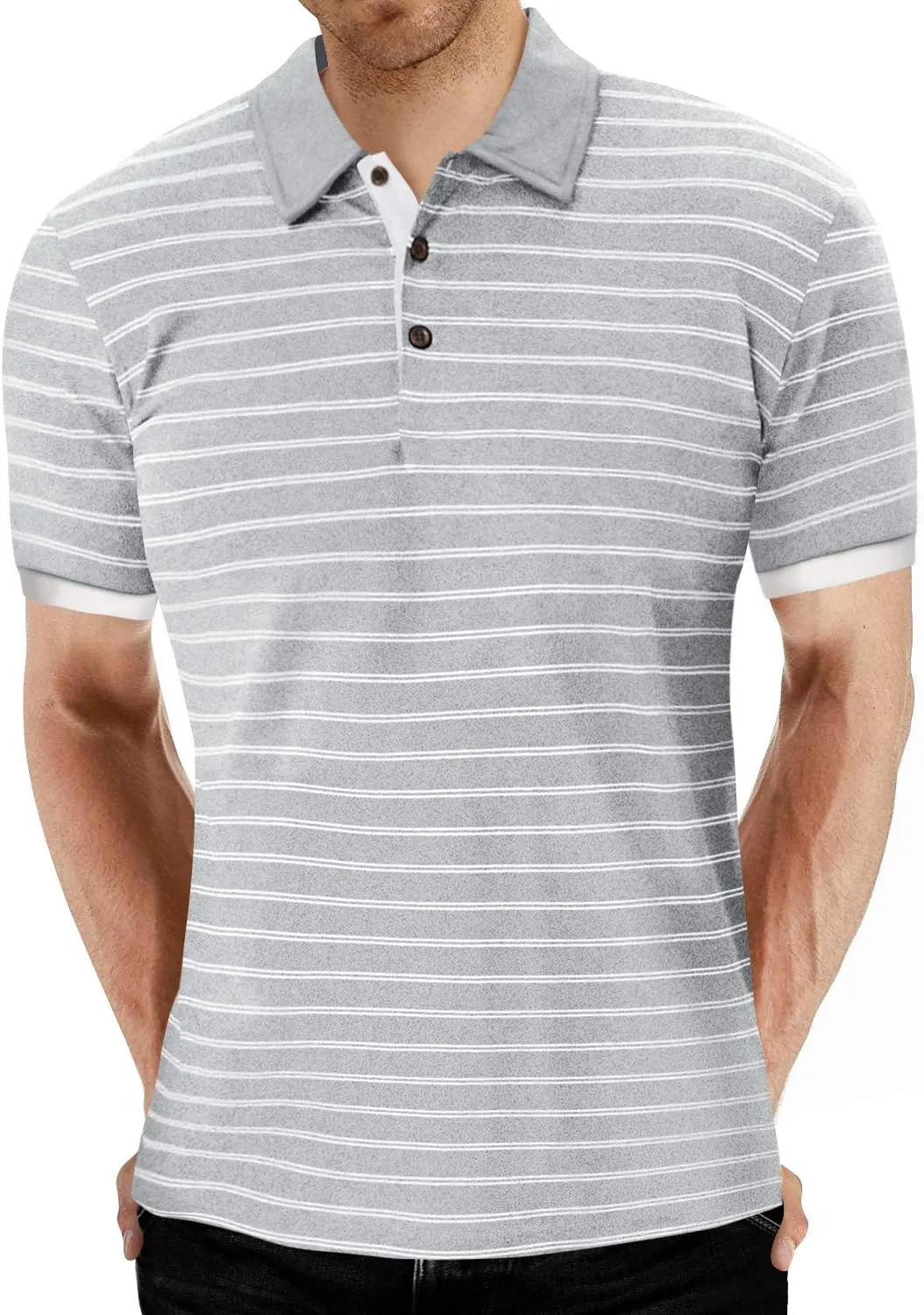 MLANM Men's Polo Shirt Short/Long Sleeve Casual Slim-fit Basic Designed Stripe Cotton Shirts