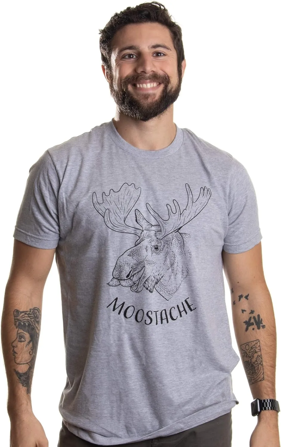 Moostache | Dad Joke Funny Stupid Animal Moose Humor Pun Mustache Men T-Shirt
