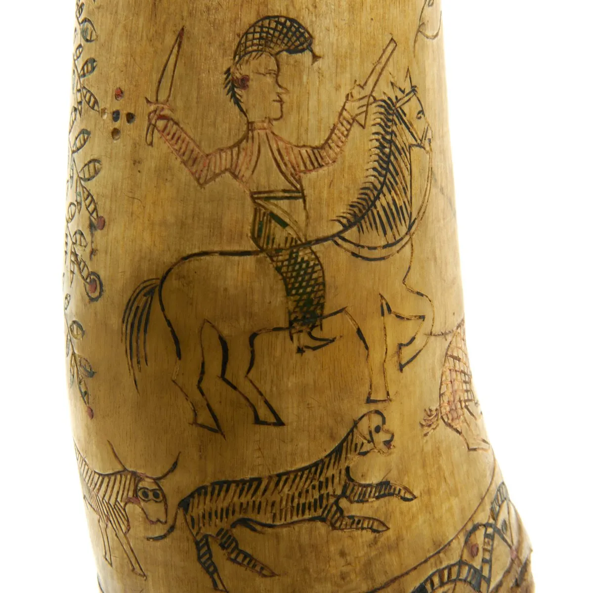 Original Portuguese Napoleonic Era Heavily Engraved and Named Powder Horn - c.1750-1800