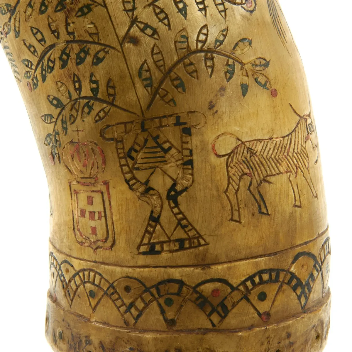 Original Portuguese Napoleonic Era Heavily Engraved and Named Powder Horn - c.1750-1800
