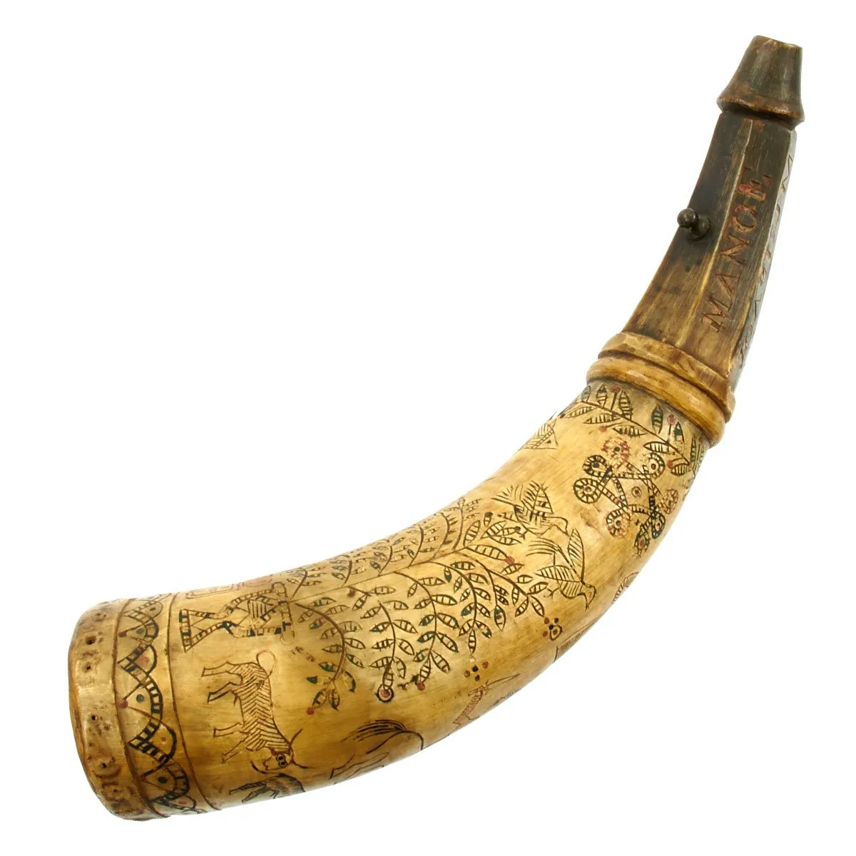 Original Portuguese Napoleonic Era Heavily Engraved and Named Powder Horn - c.1750-1800