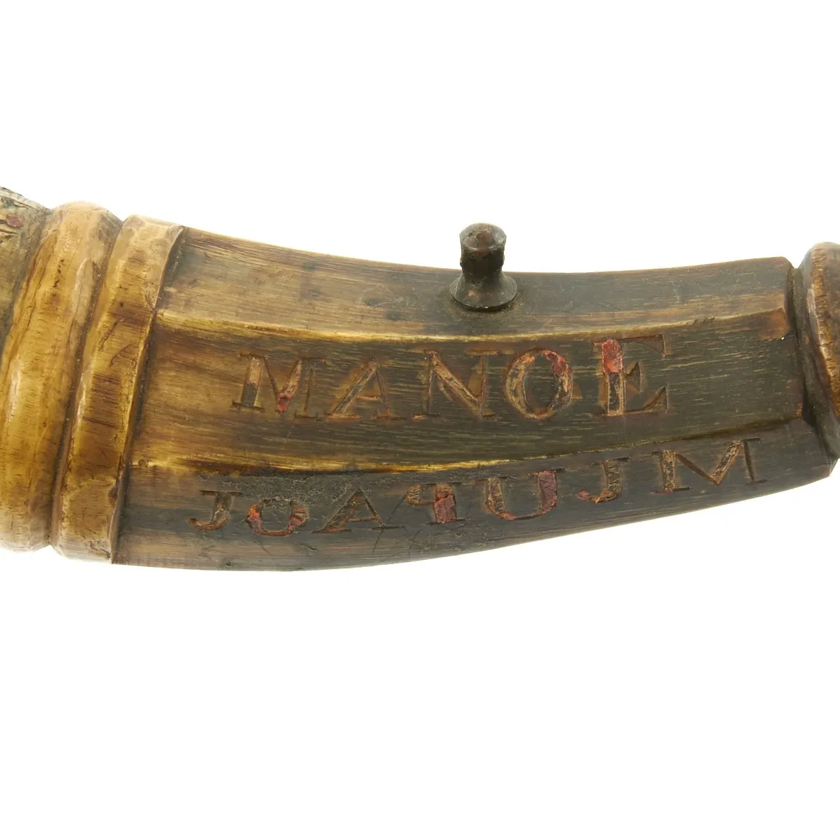 Original Portuguese Napoleonic Era Heavily Engraved and Named Powder Horn - c.1750-1800