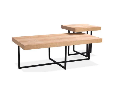 Petunia Coffee Table 120cm Elm Timber Wood Black Metal Leg - Natural