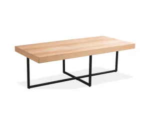 Petunia Coffee Table 120cm Elm Timber Wood Black Metal Leg - Natural