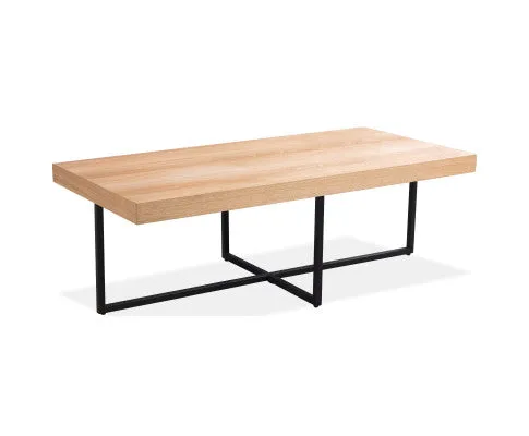 Petunia Coffee Table 120cm Elm Timber Wood Black Metal Leg - Natural