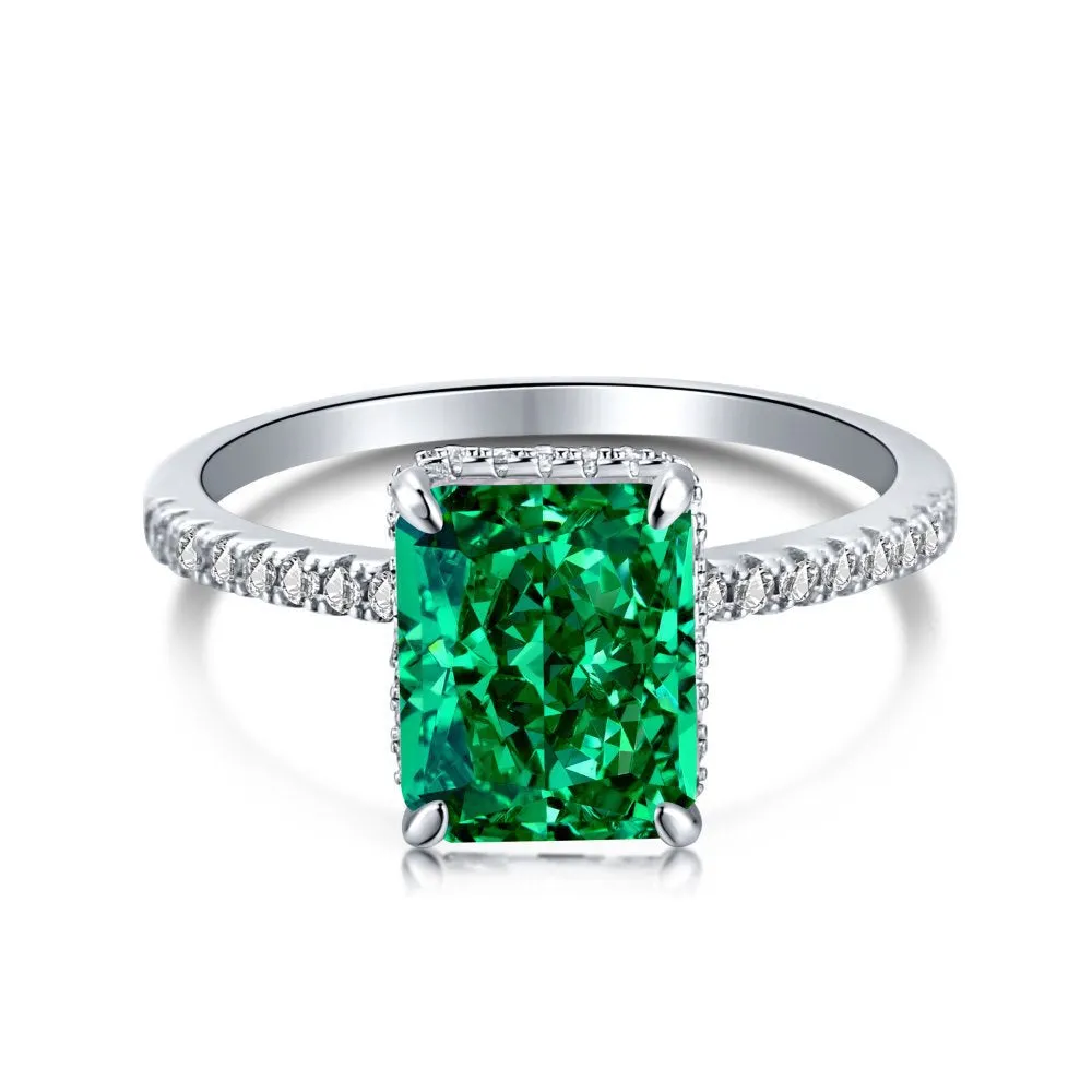 S925 Sterling Silver Ice Flower Cut French Super Sparkling Square Zircon Diamond Fashion Women's Ring