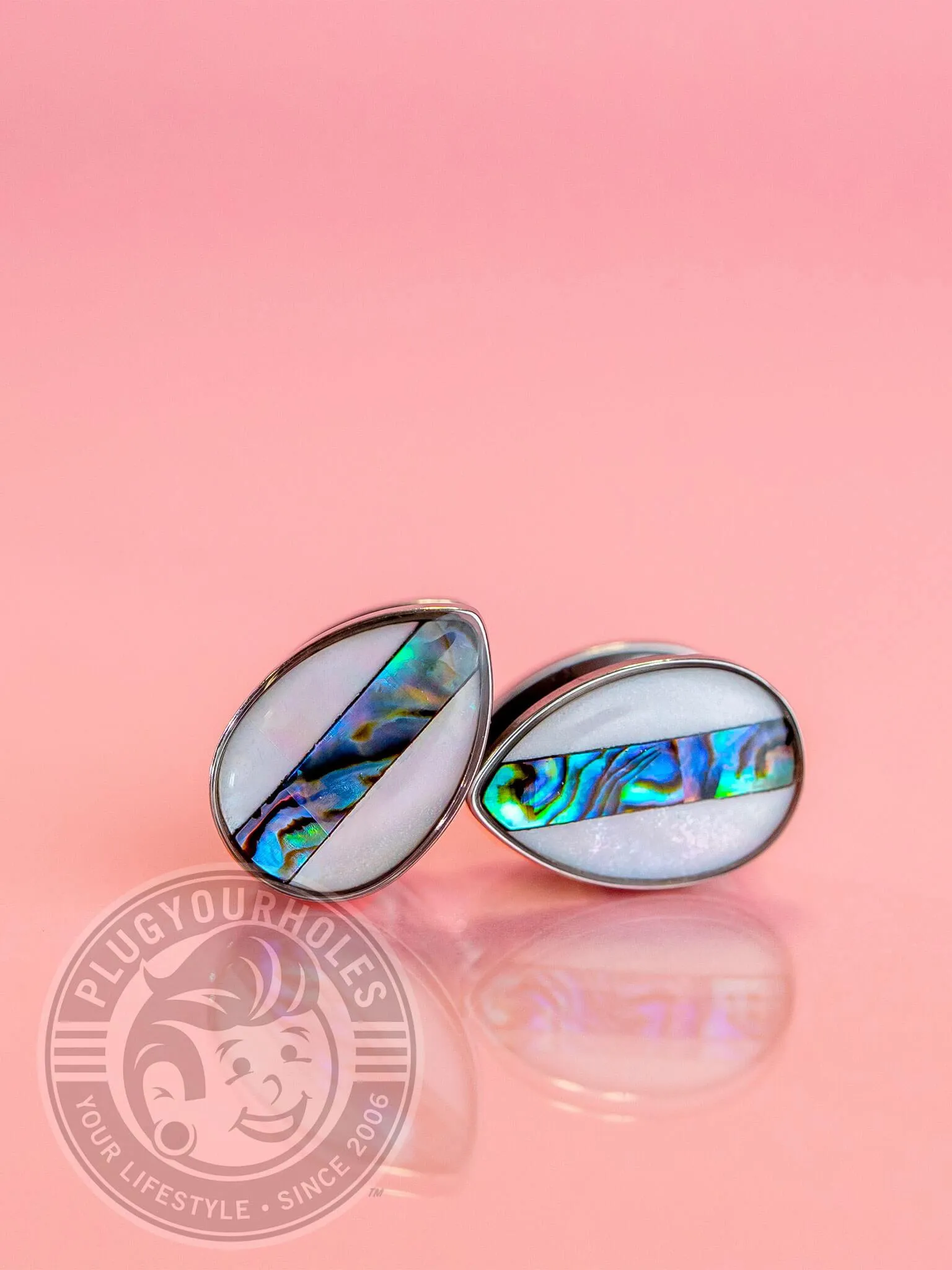Teardrop Facade Abalone Stripe Steel Plugs