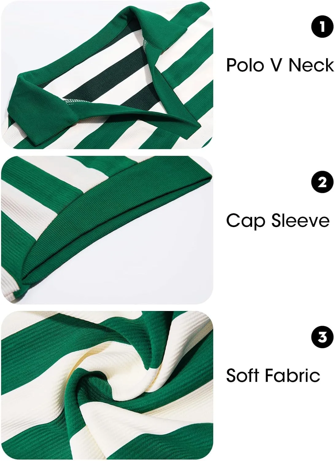 Wenrine Womens Striped Summer Mini Dress Casual Cap Sleeve Polo V Neck T Shirt Dresses with Pockets