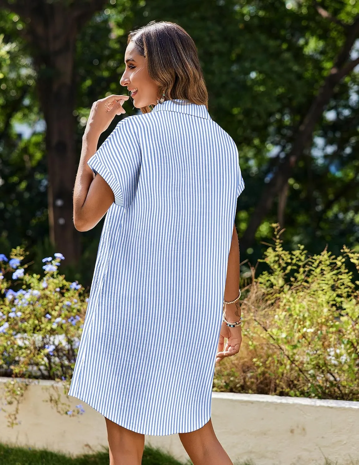 Zeagoo Women's Summer Dress 2025 Cotton Button Down Short Sleeve Tshirt Dresses Casual Flowy V Neck Loose Mini Beach Dress